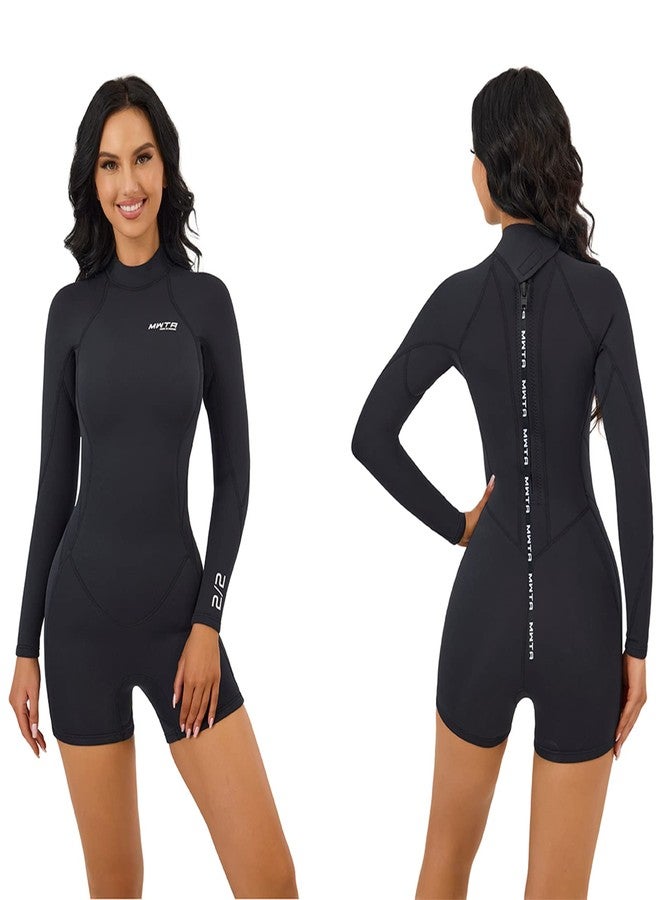 MWTA Womens Shorty Wetsuit, 2mm Neoprene Long Sleeve Swimsuit with Back Zip, Offers UV Protection, Wetsuit for Diving Snorkeling Swimming Surfing, Size 6 - Image 1