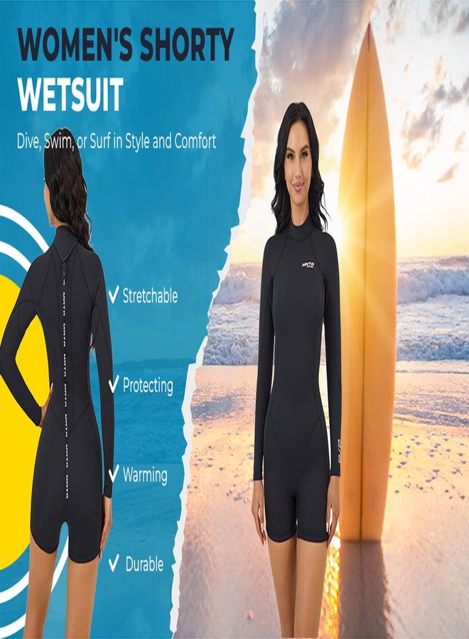 MWTA Womens Shorty Wetsuit, 2mm Neoprene Long Sleeve Swimsuit with Back Zip, Offers UV Protection, Wetsuit for Diving Snorkeling Swimming Surfing, Size 6 - Image 4