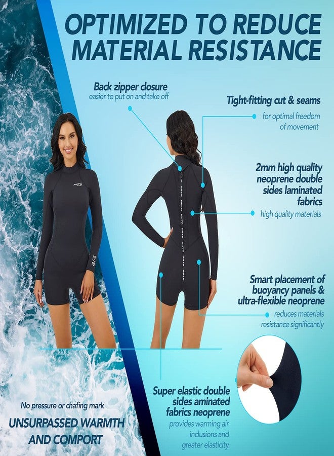 MWTA Womens Shorty Wetsuit, 2mm Neoprene Long Sleeve Swimsuit with Back Zip, Offers UV Protection, Wetsuit for Diving Snorkeling Swimming Surfing, Size 6 - Image 2