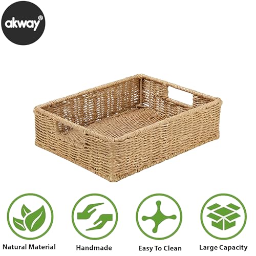 DECOWAY Wicker Seagrass Kauna Grass Water Hyacinth Rattan Cane Storage Rectangular Basket - (Beige Color) (12"L X 8"W X 4"H) - Image 4