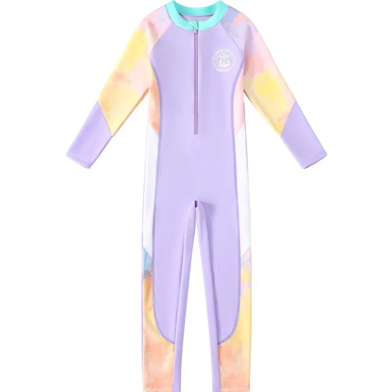 Bluejw Large Size One-Piece Fitness Swimwear with Quick-Drying Sunscreen Long Sleeves for Girls and Children- - Image 2