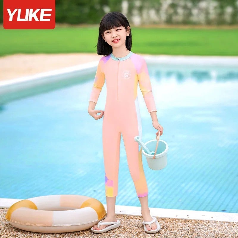Bluejw Large Size One-Piece Fitness Swimwear with Quick-Drying Sunscreen Long Sleeves for Girls and Children- - Image 3