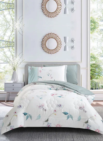 Donetella Bedding Comforter Set, twin Size Fits 120x200 cm - 4-Pcs Digital Print Quilted Bed Set, Microfiber Fabric - 1 Comforter, 1 Fitted Sheet, 1 Pillow Shams, 1 Pillowcases.