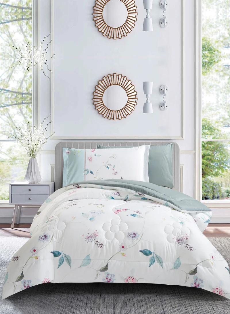 Donetella Bedding Comforter Set, twin Size Fits 120x200 cm - 4-Pcs Digital Print Quilted Bed Set, Microfiber Fabric - 1 Comforter, 1 Fitted Sheet, 1 Pillow Shams, 1 Pillowcases.