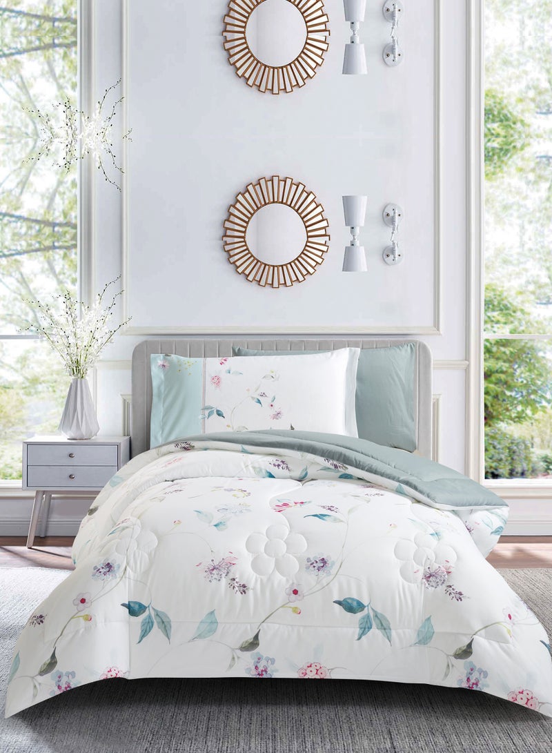 Donetella Bedding Comforter Set, twin Size Fits 120x200 cm - 4-Pcs Digital Print Quilted Bed Set, Microfiber Fabric - 1 Comforter, 1 Fitted Sheet, 1 Pillow Shams, 1 Pillowcases. - Image 1