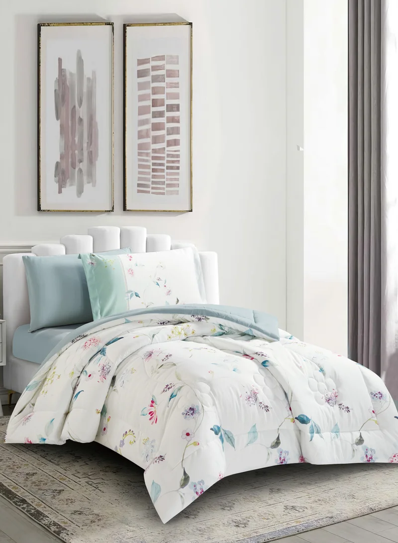 Donetella Bedding Comforter Set, twin Size Fits 120x200 cm - 4-Pcs Digital Print Quilted Bed Set, Microfiber Fabric - 1 Comforter, 1 Fitted Sheet, 1 Pillow Shams, 1 Pillowcases.