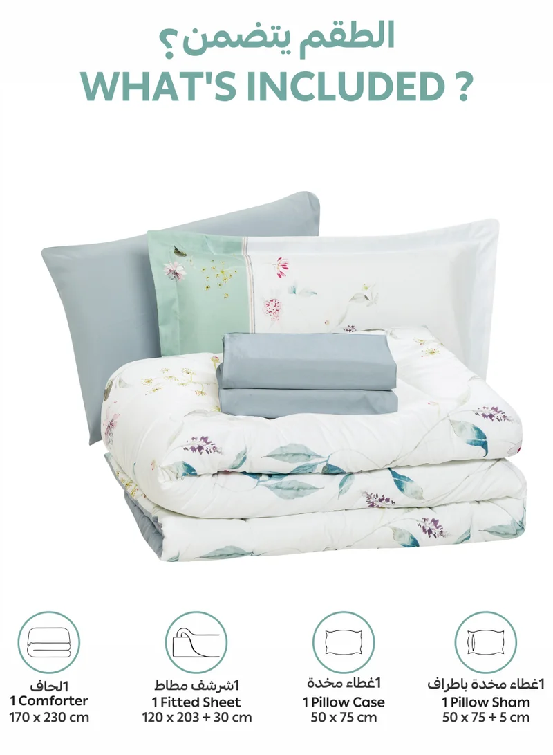 Donetella Bedding Comforter Set, twin Size Fits 120x200 cm - 4-Pcs Digital Print Quilted Bed Set, Microfiber Fabric - 1 Comforter, 1 Fitted Sheet, 1 Pillow Shams, 1 Pillowcases.