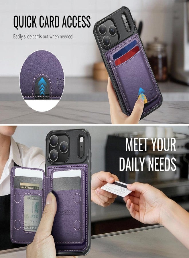 Usroom for iPhone 17 Pro Case Wallet Compatible with Magsafe, RFID Blocking Magnetic Card Holder 2 in 1 Detachable Kickstand Shockproof Phone Case for iPhone 17 Pro 6.3" Purple - Image 4