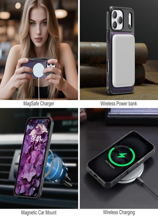 Usroom for iPhone 17 Pro Case Wallet Compatible with Magsafe, RFID Blocking Magnetic Card Holder 2 in 1 Detachable Kickstand Shockproof Phone Case for iPhone 17 Pro 6.3" Purple - Image 3