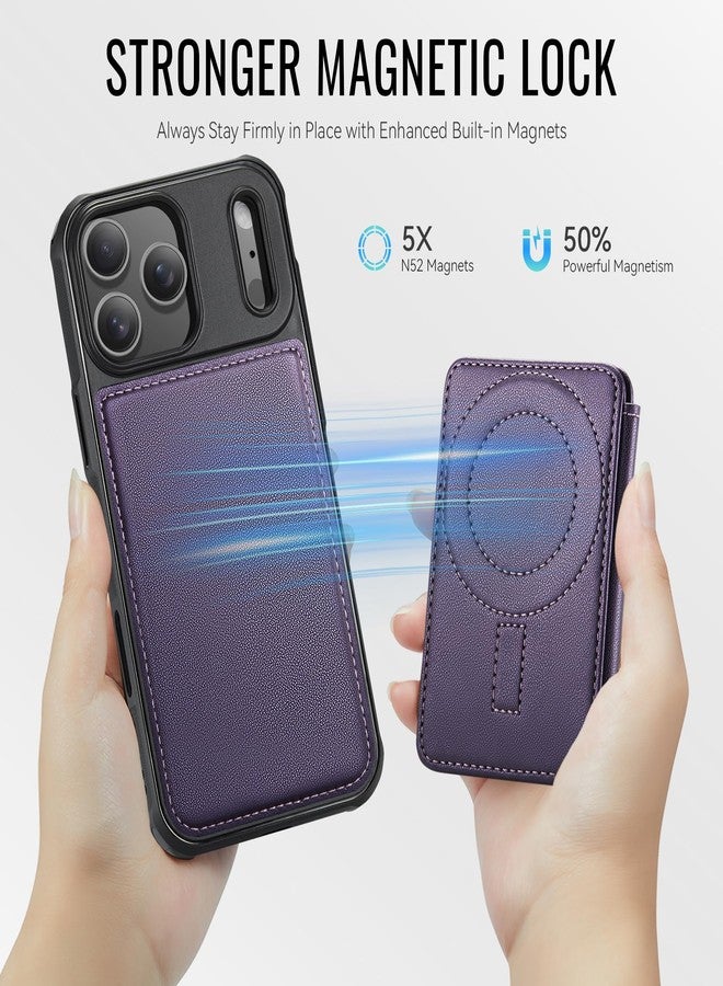 Usroom for iPhone 17 Pro Case Wallet Compatible with Magsafe, RFID Blocking Magnetic Card Holder 2 in 1 Detachable Kickstand Shockproof Phone Case for iPhone 17 Pro 6.3" Purple - Image 2