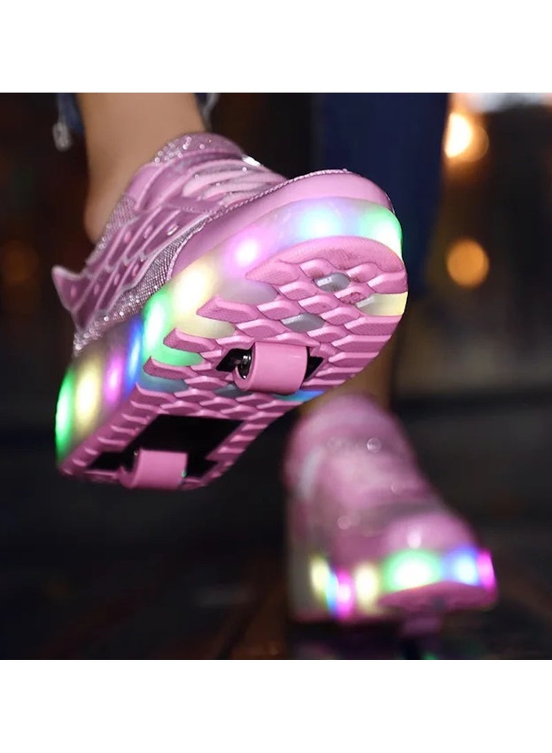 هويتك حذاء تزلج وردي بعجلتين مع إضاءة LED للأطفال - حذاء رياضي قابل للتشكيل (مقاس 30 | طول داخلي 20 سم) - Image 4