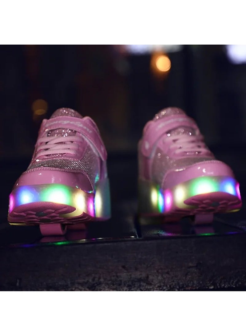 هويتك حذاء تزلج وردي بعجلتين مع إضاءة LED للأطفال - حذاء رياضي قابل للتشكيل (مقاس 30 | طول داخلي 20 سم) - Image 5