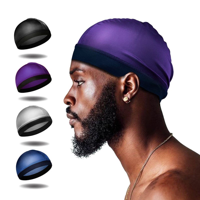 Selalu 4Pcs Wave Cap Silk Stocking Wave Caps for 360 Waves Silky Durag for Men Stain Caps