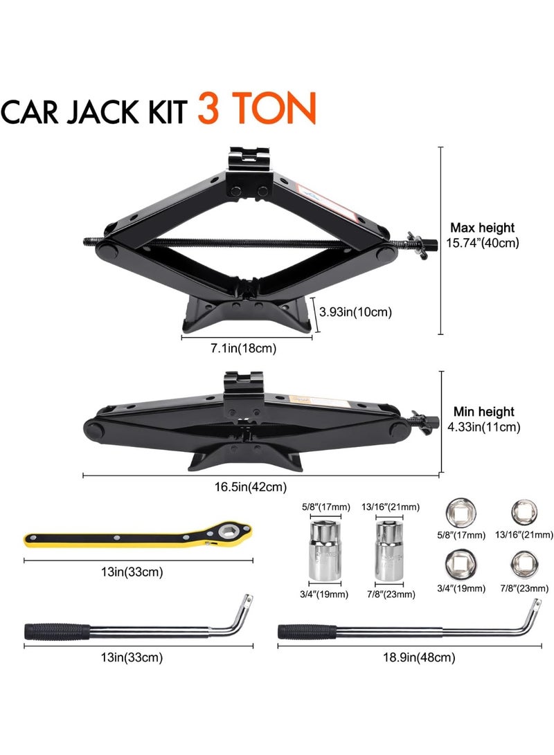 طقم رافعة مقصية 3 طن – طقم طوارئ قوي لتغيير الإطارات للسيارات وSUV وMPV - Image 2