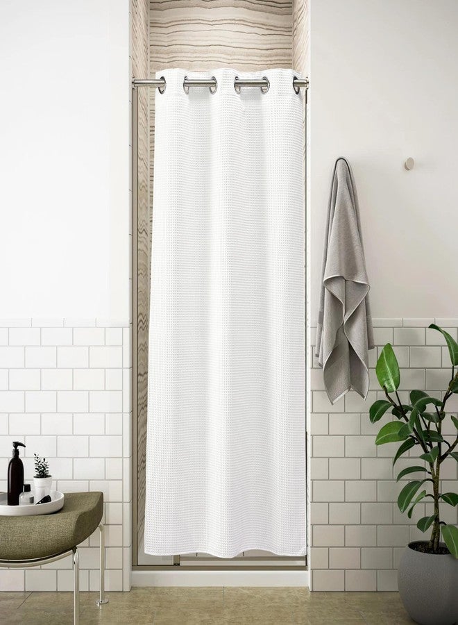 River Dream 36" W Stall Waffle No Hook Shower Curtain with Snap-in Liner,Cotton Blend Fabric Shower Curtain for Bathroom, White,36Wx74L - Image 1