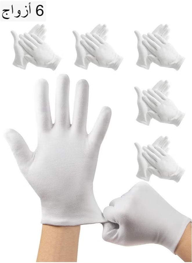Generic 6 Pairs White Cotton Gloves, White Gloves for Inspection Photo Jewelry Silver Coin Archive Serving Costume, Cotton Gloves for Dry Hands Women Men Eczema Moisturizing SPA  - Image 1