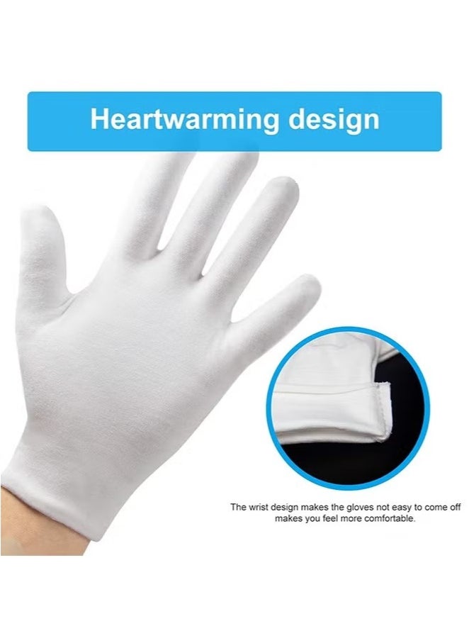 Generic 6 Pairs White Cotton Gloves, White Gloves for Inspection Photo Jewelry Silver Coin Archive Serving Costume, Cotton Gloves for Dry Hands Women Men Eczema Moisturizing SPA  - Image 4