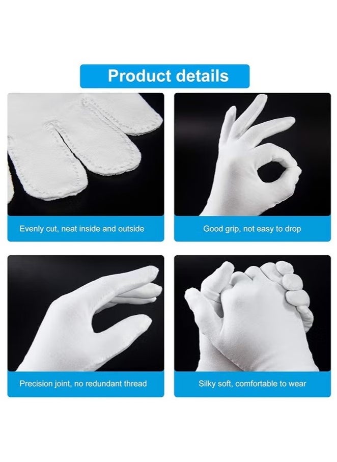 Generic 6 Pairs White Cotton Gloves, White Gloves for Inspection Photo Jewelry Silver Coin Archive Serving Costume, Cotton Gloves for Dry Hands Women Men Eczema Moisturizing SPA  - Image 5