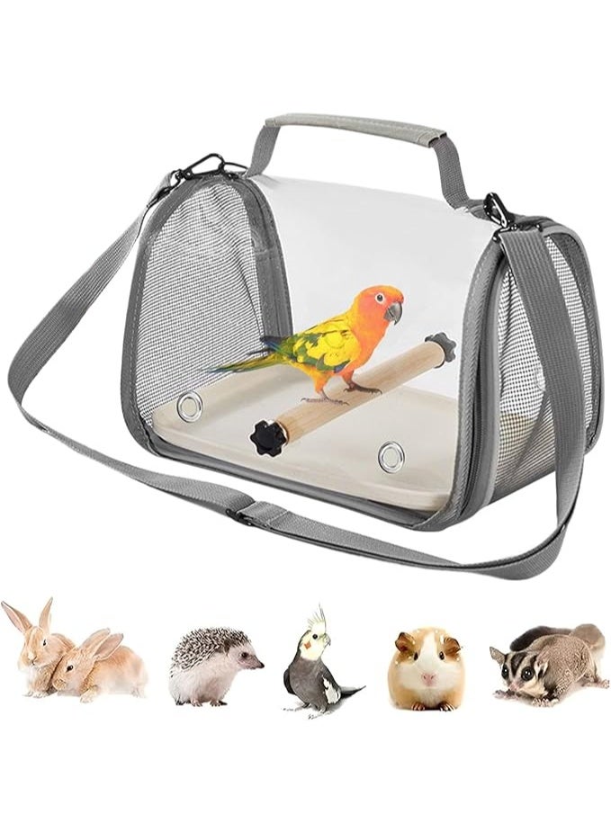 Portable Pets Carrier, Transparent Bird Handbag with Shoulder Strap, Small Medium Pets Breathable Cage for Finches Canary Cockatiel Macaw Hamster Squirrel (NB108 - Grey) - Image 1