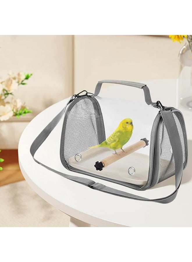 Portable Pets Carrier, Transparent Bird Handbag with Shoulder Strap, Small Medium Pets Breathable Cage for Finches Canary Cockatiel Macaw Hamster Squirrel (NB108 - Grey) - Image 5