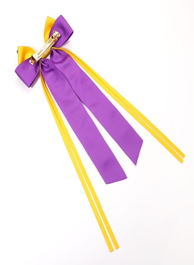 بودرير إكسسوارات كرة القدم من بوديرير، خوذة كرة قدم رقم 1، مشبك شعر على شكل فيونكة من شريط ساتان حريري، إكسسوارات ملابس يوم المباراة لعشاق الرياضة للنساء، بنفسجي وأصفر - Image 5