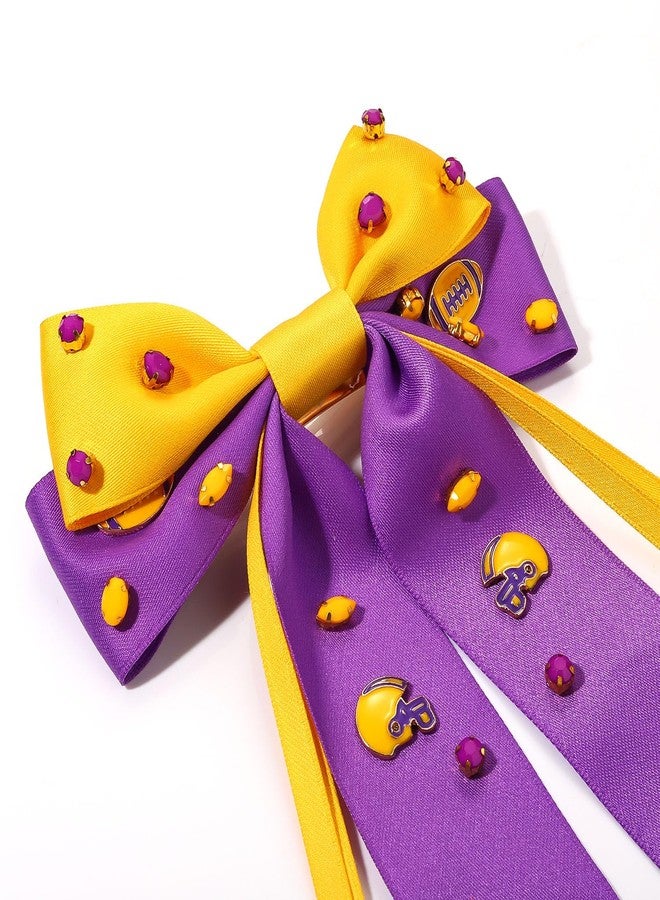 بودرير إكسسوارات كرة القدم من بوديرير، خوذة كرة قدم رقم 1، مشبك شعر على شكل فيونكة من شريط ساتان حريري، إكسسوارات ملابس يوم المباراة لعشاق الرياضة للنساء، بنفسجي وأصفر - Image 4