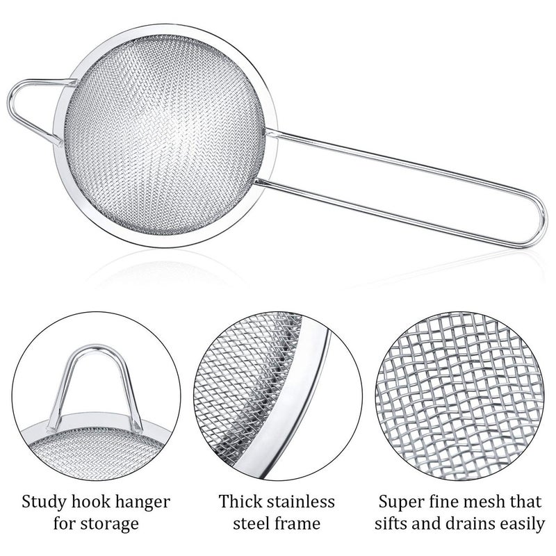 Patelai 3 Pieces Tea Strainers Cocktail Strainer Stainless Steel Fine Mesh Strainer Colander Conical Food Loose Tea Strainer Practical Bar Strainer Tool (Silver,3.3 Inches) - Image 3