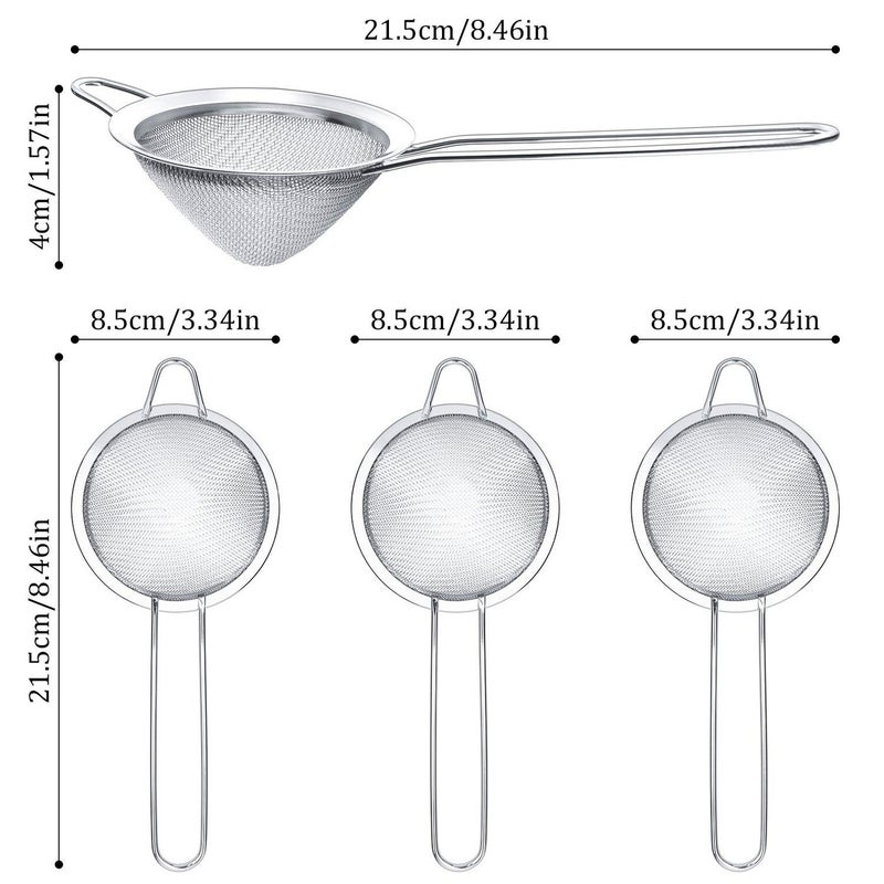 Patelai 3 Pieces Tea Strainers Cocktail Strainer Stainless Steel Fine Mesh Strainer Colander Conical Food Loose Tea Strainer Practical Bar Strainer Tool (Silver,3.3 Inches) - Image 4
