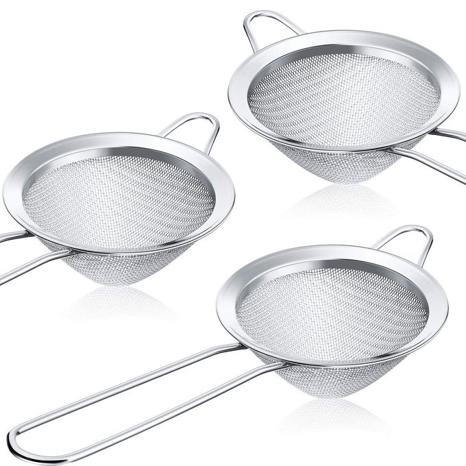 Patelai 3 Pieces Tea Strainers Cocktail Strainer Stainless Steel Fine Mesh Strainer Colander Conical Food Loose Tea Strainer Practical Bar Strainer Tool (Silver,3.3 Inches) - Image 1