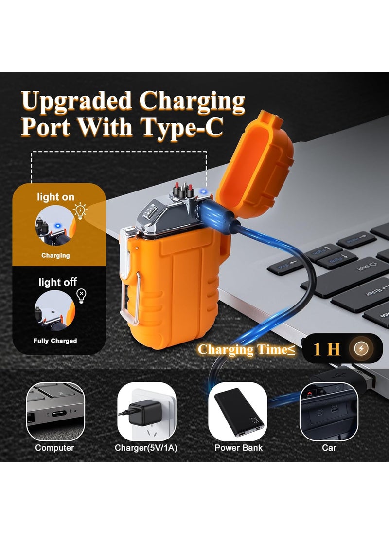LCFUN Gifts for Men, Plasma Lighter Waterproof Arc Lighter Windproof USB Electric Lighter Rechargeable with Emergency Whistle for Hiking Camping Adventure Survival & Tactical (Orange)  - Image 4