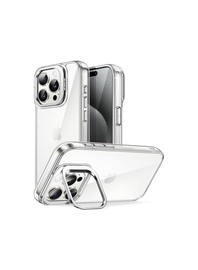 JETech Kickstand Case for iPhone 15 Pro Max 6.7-Inch, Built-in Camera Ring Stand, Non-yellowing Shockproof Phone Bumper Cover, Anti-Scratch Clear Back (Clear) - Image 1