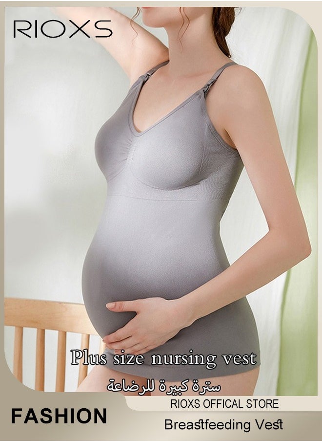 RIOXS - Nursing Tank Tops for Breastfeeding,Women's Nursing Vest,Pregnancy Slim Fit Vest Top For Mom,Elastic Fabric Breastfeeding Maternity Camisole,Ladies Free Nursing Vest Built-in Bra,Quick Clip-Down Access For Pumping/Nursing - Image 1