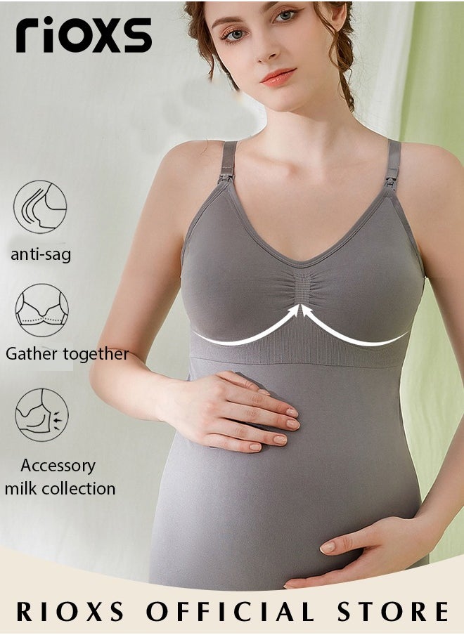RIOXS - Nursing Tank Tops for Breastfeeding,Women's Nursing Vest,Pregnancy Slim Fit Vest Top For Mom,Elastic Fabric Breastfeeding Maternity Camisole,Ladies Free Nursing Vest Built-in Bra,Quick Clip-Down Access For Pumping/Nursing - Image 1