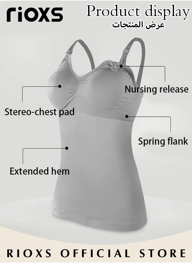 RIOXS - Nursing Tank Tops for Breastfeeding,Women's Nursing Vest,Pregnancy Slim Fit Vest Top For Mom,Elastic Fabric Breastfeeding Maternity Camisole,Ladies Free Nursing Vest Built-in Bra,Quick Clip-Down Access For Pumping/Nursing - Image 1