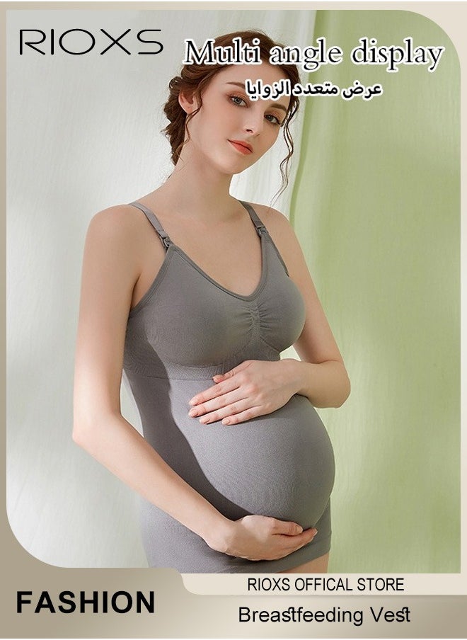 RIOXS - Nursing Tank Tops for Breastfeeding,Women's Nursing Vest,Pregnancy Slim Fit Vest Top For Mom,Elastic Fabric Breastfeeding Maternity Camisole,Ladies Free Nursing Vest Built-in Bra,Quick Clip-Down Access For Pumping/Nursing - Image 1