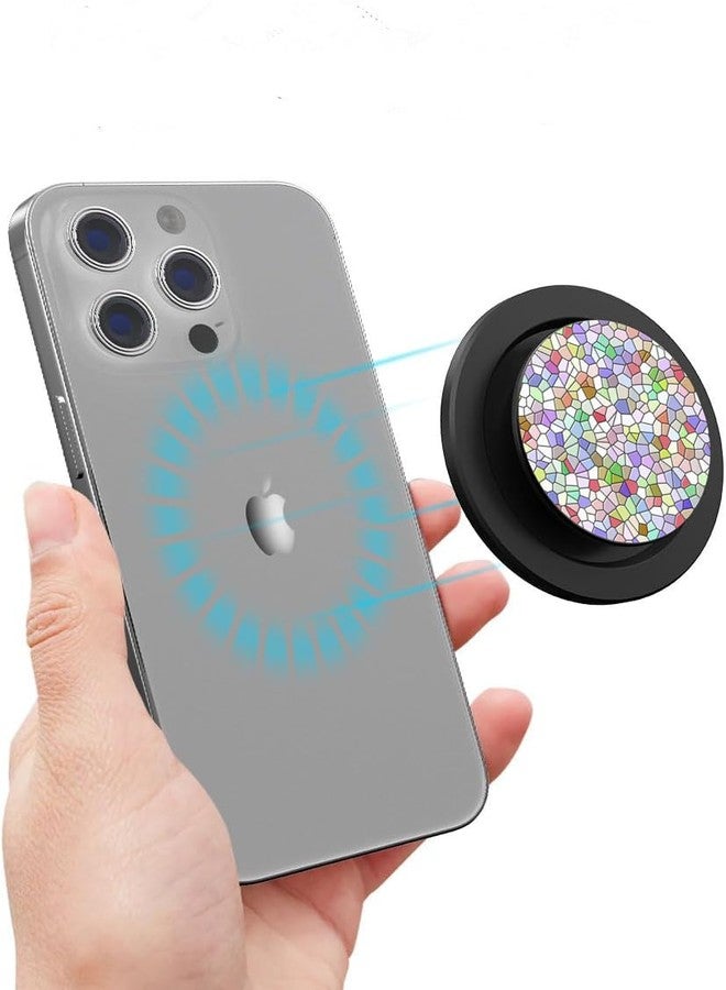 enttgo Adjustable Magnetic Phone Grip Compatible with MagSafe, Adapter Ring for Magnetic Included, Phone Holder, Wireless Charging Compatible - Pebble Pattern, Black - Image 1
