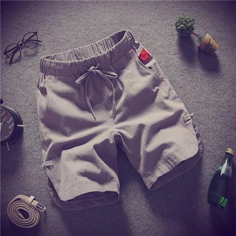 Fashionable Brand Linen Shorts Mens Summer Thin Five-point Pants Fashionable Loose Beach Pants Sports Breathable Casual Pants Grey  - Image 1
