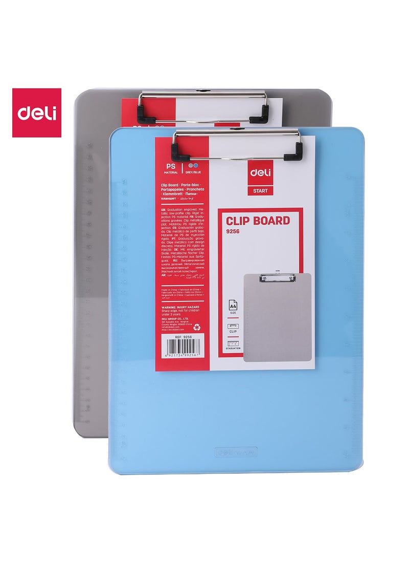 Deli A4 Clip Board with Metal Clip , Designed Ruler Measurements , Ideal for Writing , Documents Storage , and Artwork - Assorted Colors 