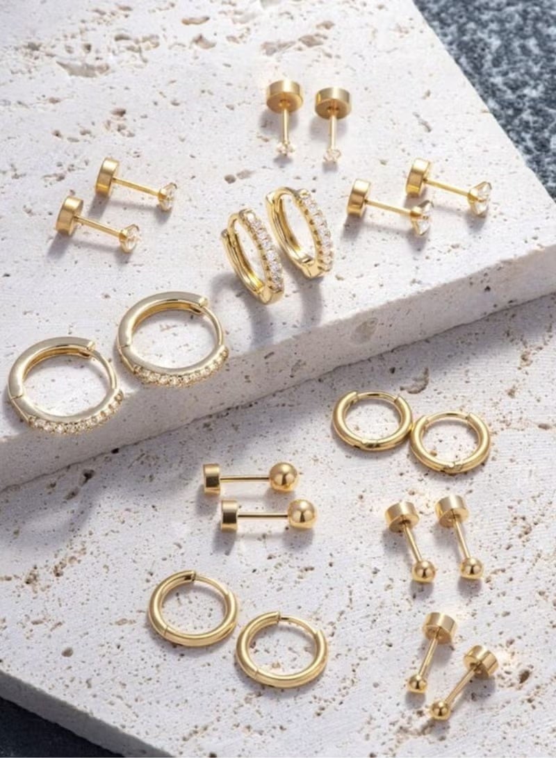جيفت 6 أزواج من الأقراط الذهبية الصغيرة للنساء، مجموعة أقراط صغيرة من الفولاذ المقاوم للصدأ مطلية بالذهب عيار 18 قيراط لثقب متعدد، أقراط هوجي هوب الرائعة للغضروف الحلزوني الزنمة - Image 5
