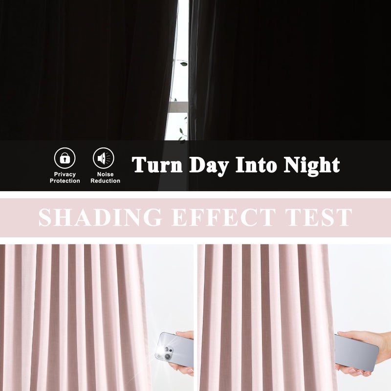 Vision Home Vision Home Soft Pink Pinch Pleated Full Blackout Curtains Linen Blended Room Darkening Window Curtains 102 inch for Living Room Bedroom Thermal Insulated Pinch Pleat Drapes with Hooks 60"" Wx102 Lx1  - Image 4
