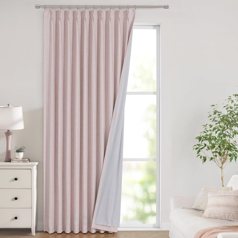 Vision Home Vision Home Soft Pink Pinch Pleated Full Blackout Curtains Linen Blended Room Darkening Window Curtains 102 inch for Living Room Bedroom Thermal Insulated Pinch Pleat Drapes with Hooks 60"" Wx102 Lx1  - Image 1