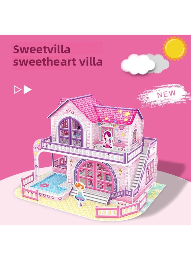 رائجة البيع بيت الدمية فيلا رعوية حلوة الوالدين والطفل كوخ ثلاثي الأبعاد نموذج لغز ألعاب الأطفال-اللون: فيلا رعوية-تغليف باللغة الإنجليزية - Image 3