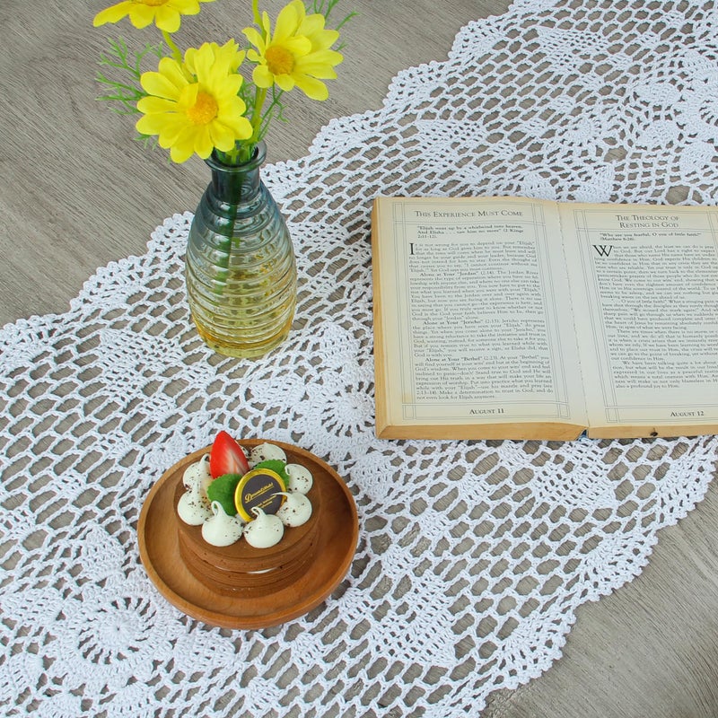 kilofly Handmade Crochet Lace Rectangular Table Runner 15 x 71 Inch, White - Image 4