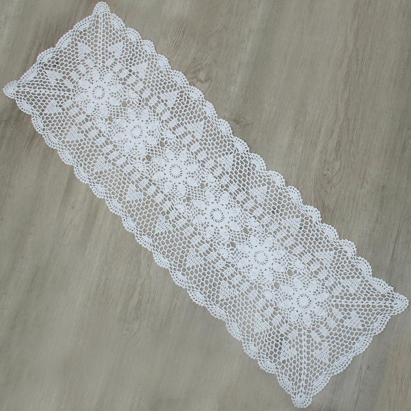 kilofly Handmade Crochet Lace Rectangular Table Runner 15 x 71 Inch, White - Image 1