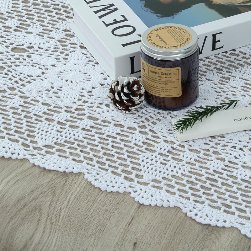 kilofly Handmade Crochet Lace Rectangular Table Runner 15 x 71 Inch, White - Image 5