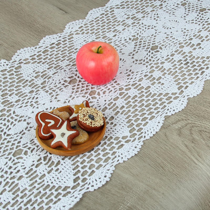 kilofly Handmade Crochet Lace Rectangular Table Runner 15 x 71 Inch, White - Image 2