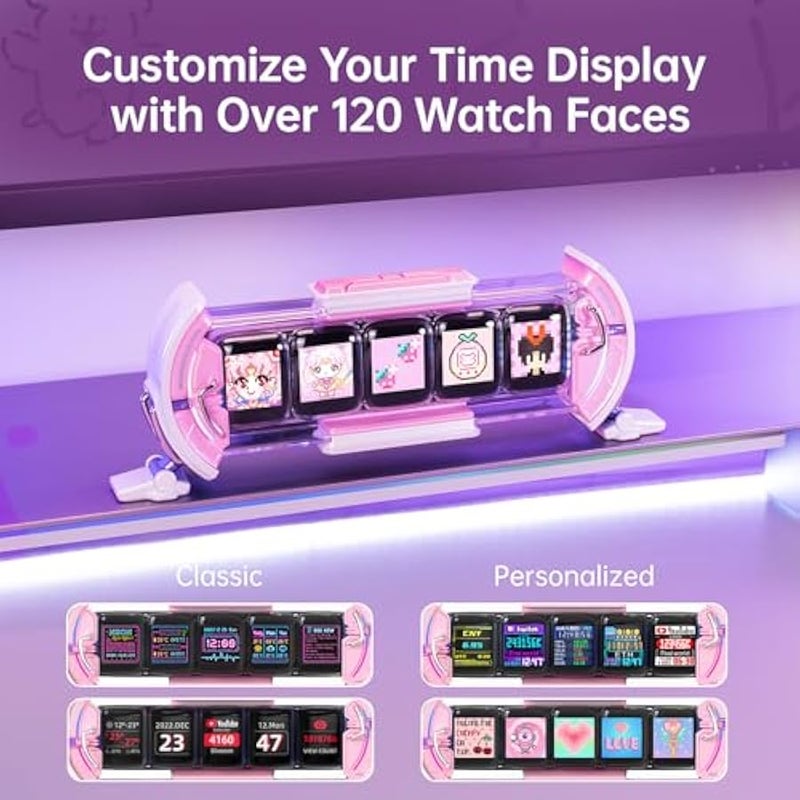 Divoom Times Gate - Cute Gaming Digital Clock with Smart App-Controlled, Support Weather Forecast, Stock Market/Exchange Rate, Social Media, Pixel Art Display for Gamers & Home Office Decor (Pink) - Image 2