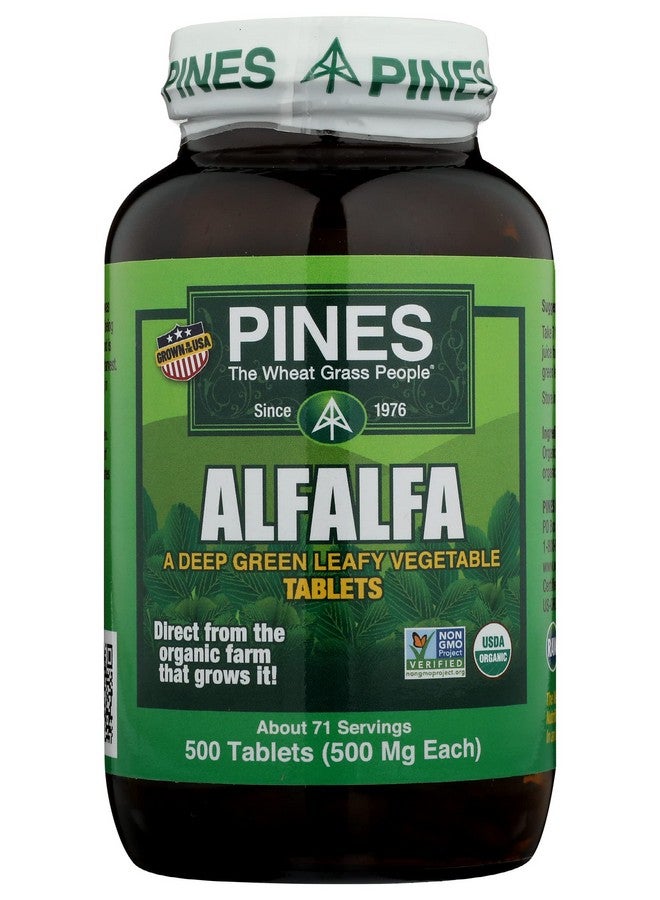 Pines Alfalfa Tablets, The Original Green Superfood, USDA Organic, Gluten Free & Non-GMO, 500mg Each, 500 Tablets