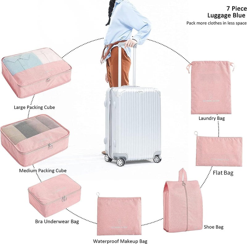 TOCINGO 7 pc / 6 pc Travel Oraganizer Packing cubes kit, Sapace Saver Multi use Bag for Men and Women, Clothes packing cubes for travel, Cupboard Oraganizer cubes (7 pc-PINK OXFORD) - Image 2