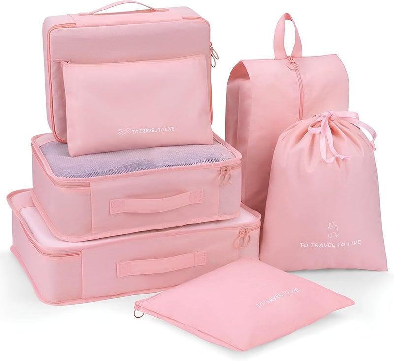 TOCINGO 7 pc / 6 pc Travel Oraganizer Packing cubes kit, Sapace Saver Multi use Bag for Men and Women, Clothes packing cubes for travel, Cupboard Oraganizer cubes (7 pc-PINK OXFORD) - Image 1